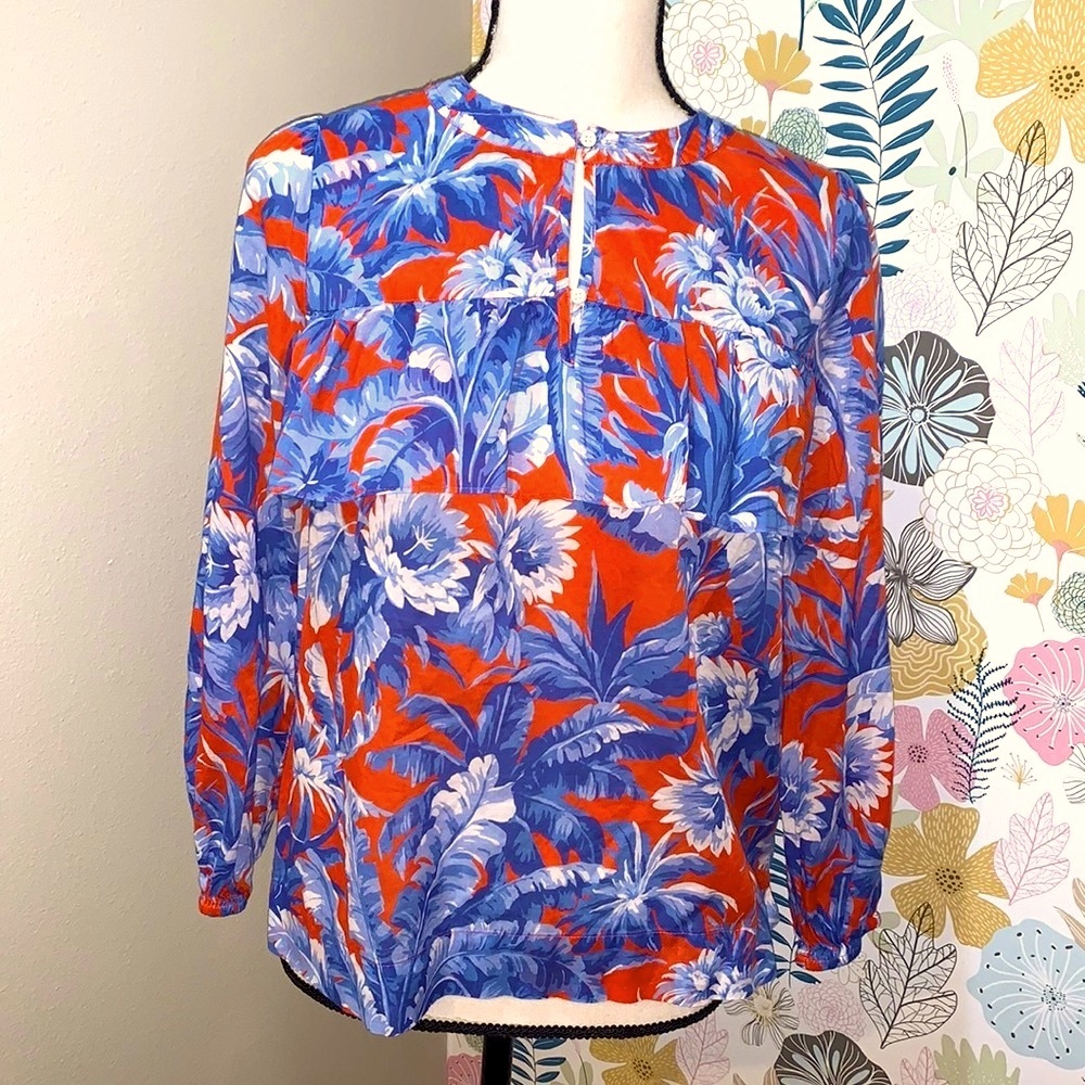 J Crew  cotton floral blouse with ruffle detail